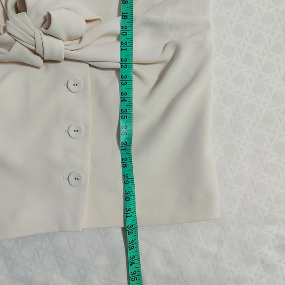 L'Academie The Rosemarie Mini Dress XS Ivory Front Buttons Padded Shoulders Tie - Picture 8 of 13